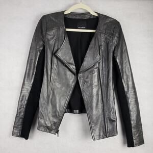 Trouve Womens S Leather Moto Jacket Two Tone Black Silver Sheen Bikercore Grunge